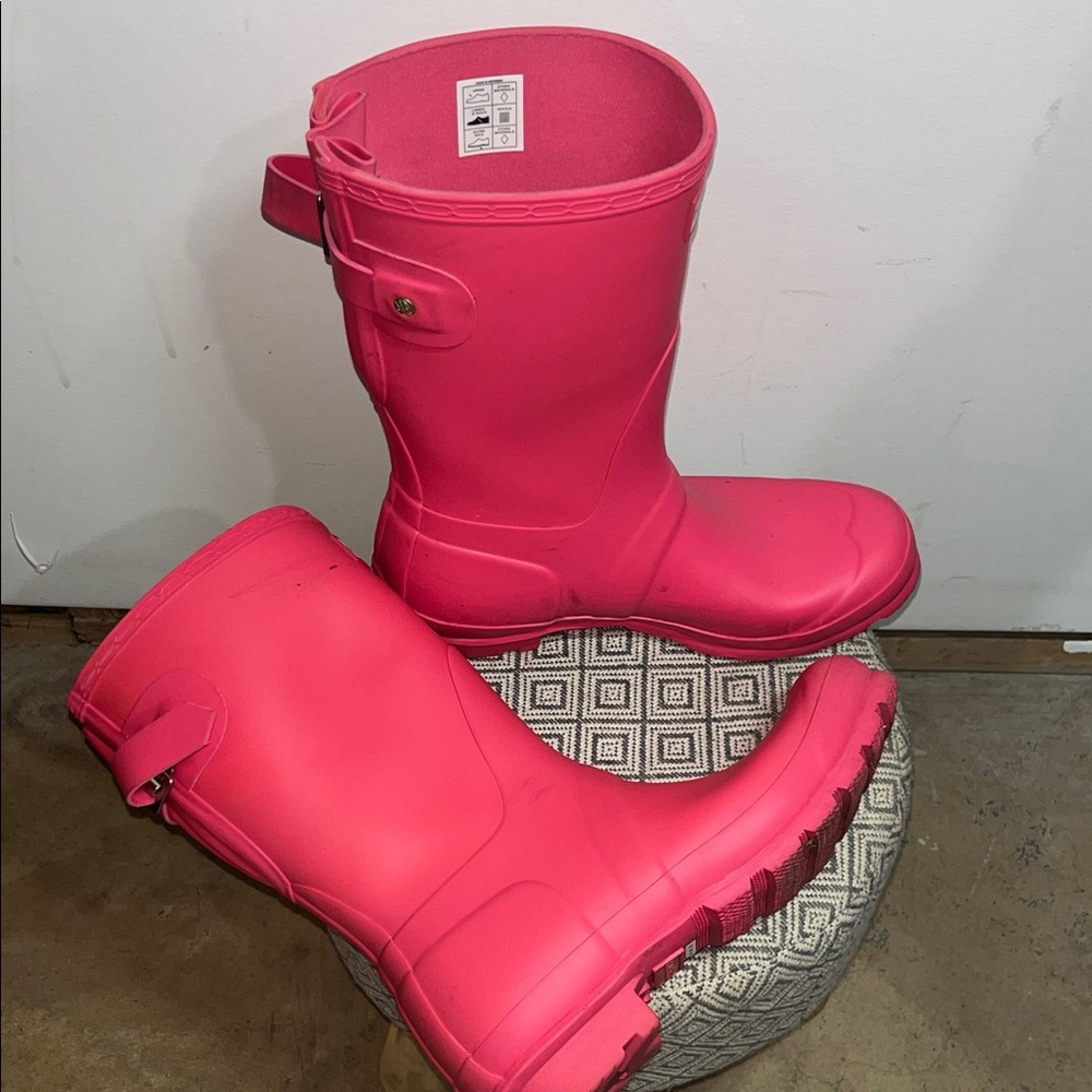 Hunter Original Mid Calf Rain Boot Bright Pink Wellington Waterproof Adjustable - Picture 5 of 13